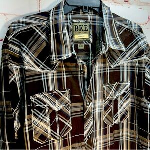 Men’s BKE Buckle western shirt xl slim athletic cut brown plaid